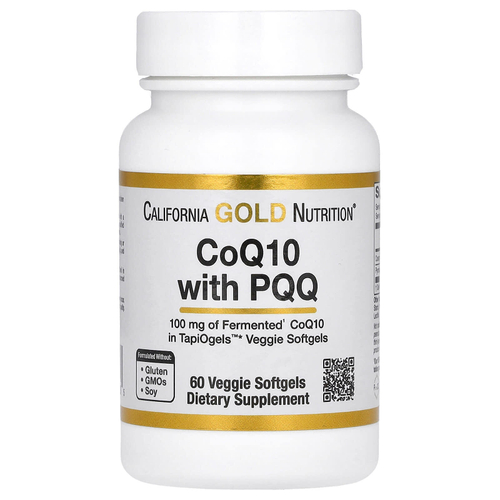 California Gold Nutrition, коэнзим Q10 с PQQ, убихинон класса USP, в растительных капсулах из тапиоки с подсолнечным лецитином, 100 мг, 60 растительных капсул