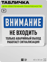 Табличка для обеспечения безопасности "Внимание, не входить, только аварийный выход", для офиса, по охране труда для предприятия, организаций, 40х30 см, Silver Plane x Айдентика Технолоджи