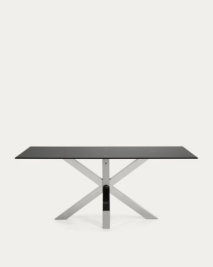 Argo Стол обеденный с ножками из стали и столешницей из черного стекла 200x100