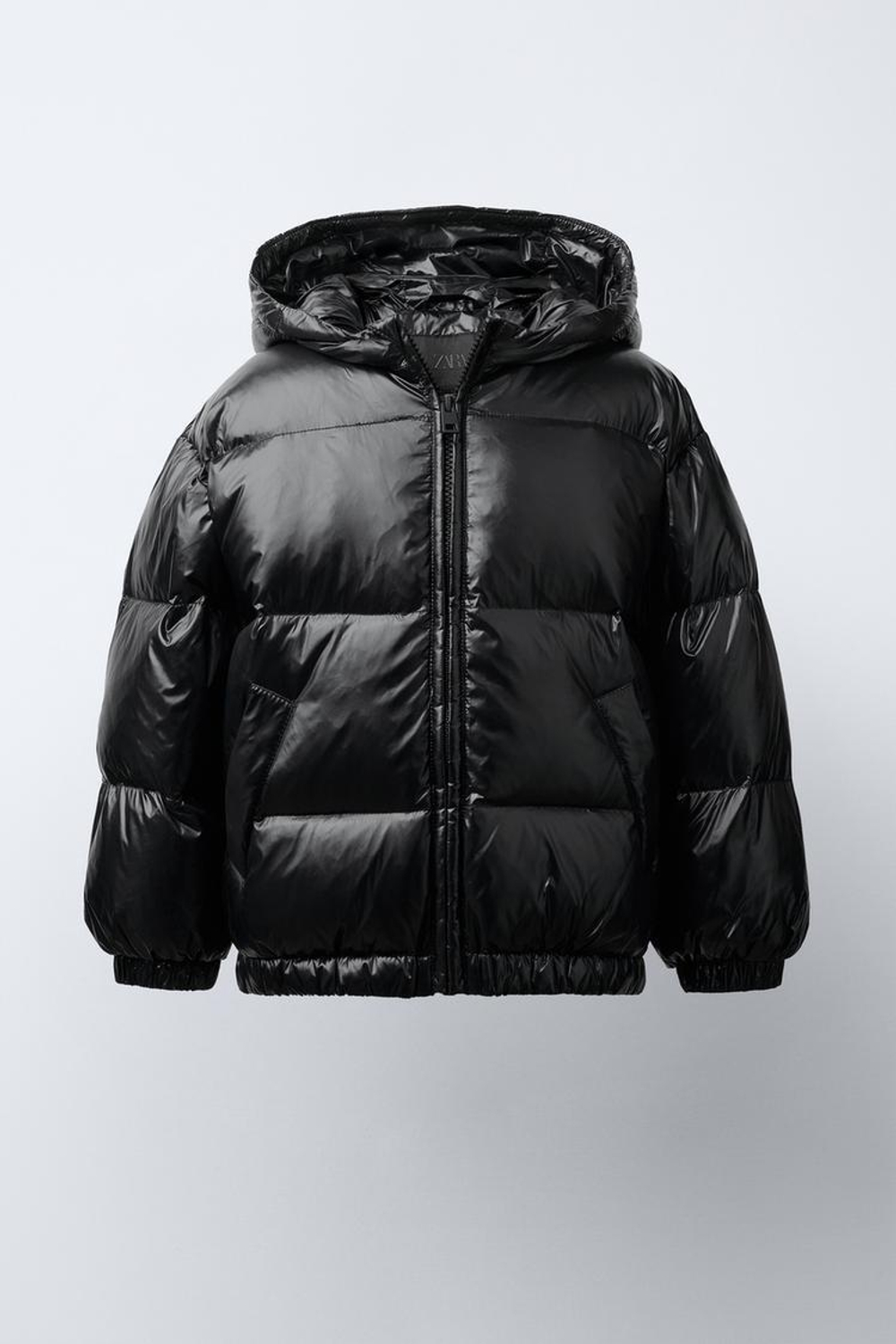 ZARA ПУХОВИК ИЗ ПЕРА И ПУХА С КАПЮШОНОМ WATER REPELLENT, ЧЕРНЫЙ