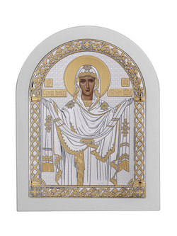 Покрова БМ, икона арочная, белое дерево 206х275