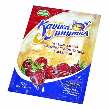Каша Минутка Кунцево овсяные хлопья с малиной 37 гр