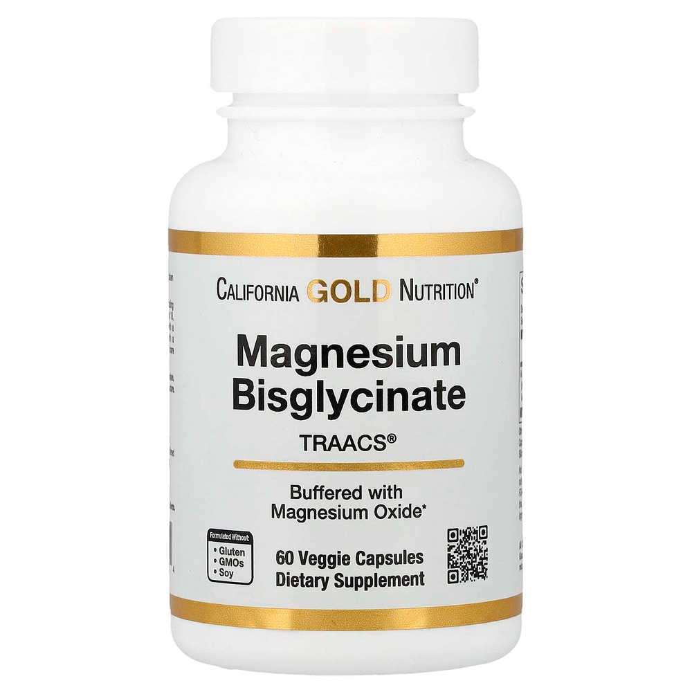 California Gold Nutrition, бисглицинат магния, с TRAACS®, 60 растительных капсул (100 мг в 1 капсуле)