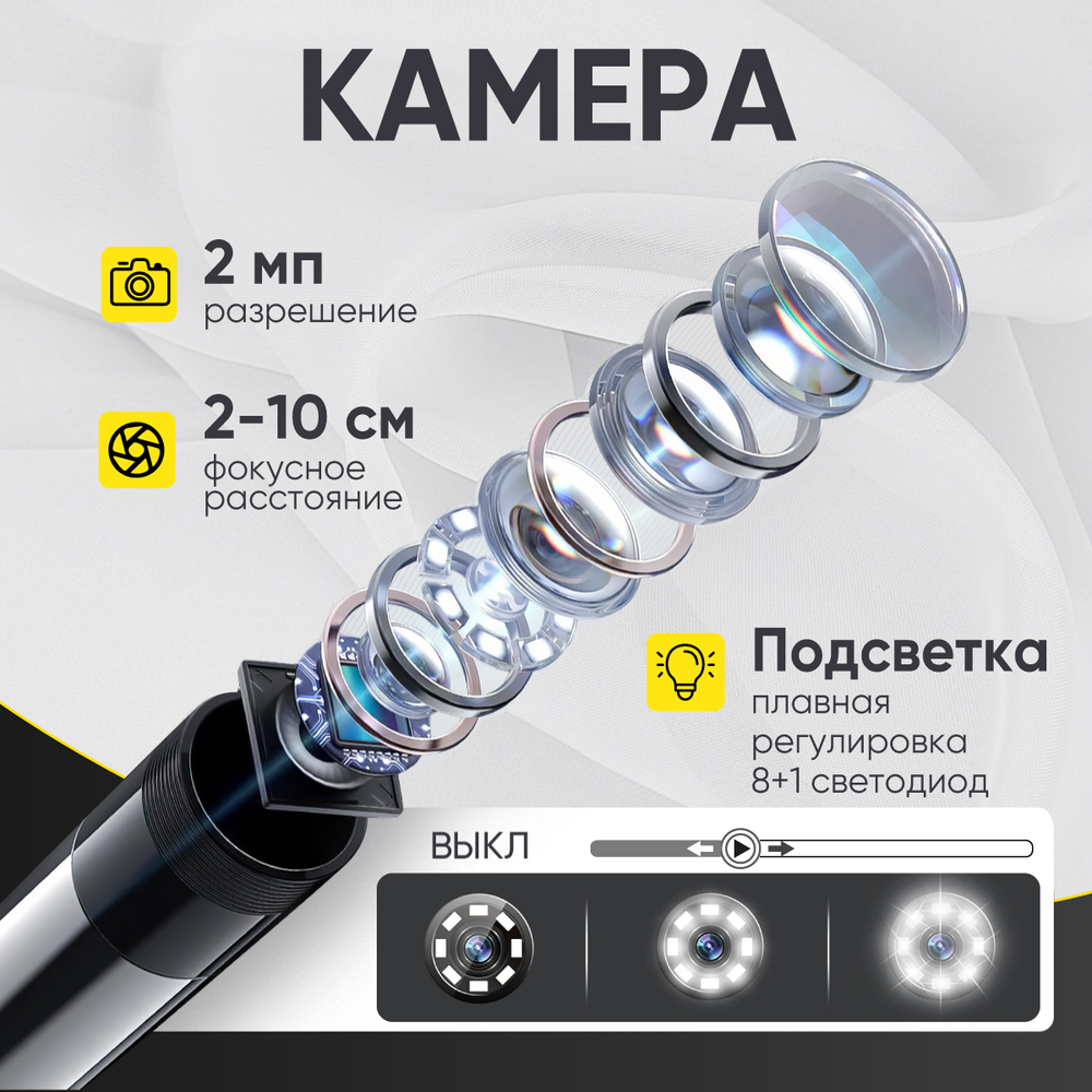 Видеоэндоскоп USB 2 камеры, 2Мп, 1920x1080, 3м, 7.9 мм зонд iCartool IC-V801-2