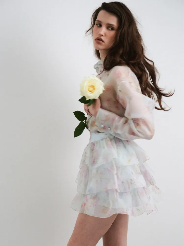 Харпер (Harper), блуза из голубой органзы с цветочным принтом