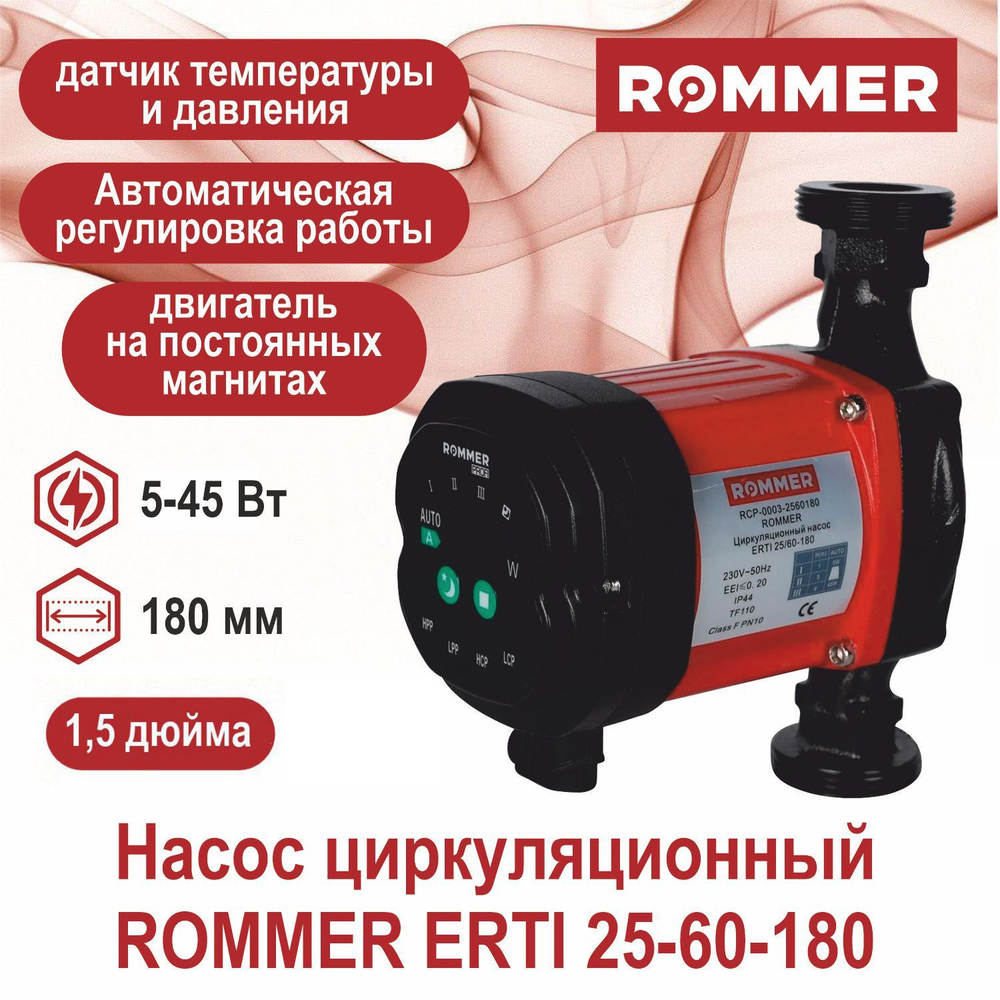 Насос циркуляционный ROMMER ERTI 25-60-180 с гайками в теплоизоляции (частотный)