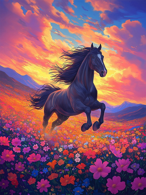 Картина для раскрашивания по номерам 30*40 см БЕГУЩИЙ ПО ПОЛЮ КОНЬ (ХК-3234)