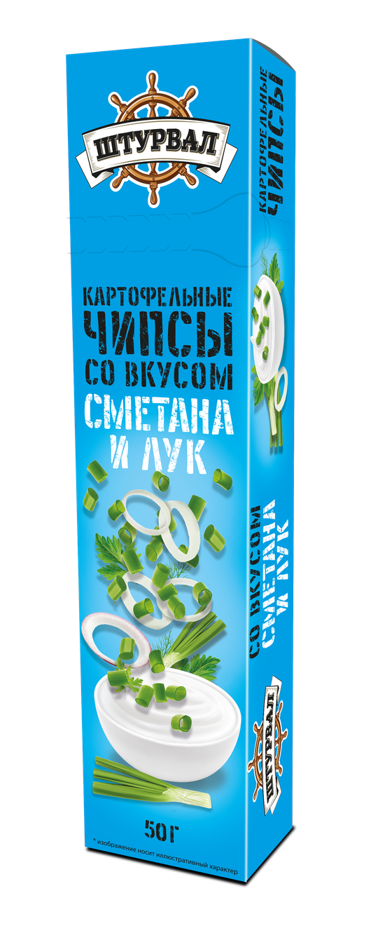 Чипсы ШТУРВАЛ! картоф.пластинки сметана-лук 50г(25шт)