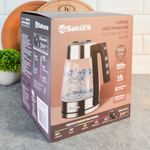 Чайник электрический 1,8л Sakura SA-2747DBK стеклянный, LED дисплей, разноцветная подсветка