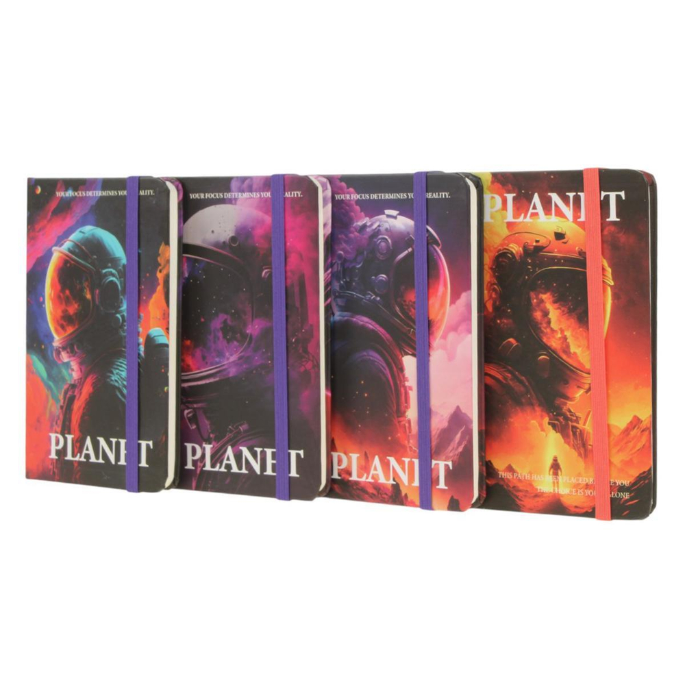 Записная книжка "Космос" А6 80 л, линия, на резинке твердый переплет,14*8,8см, 4 дизайна микс , С-30