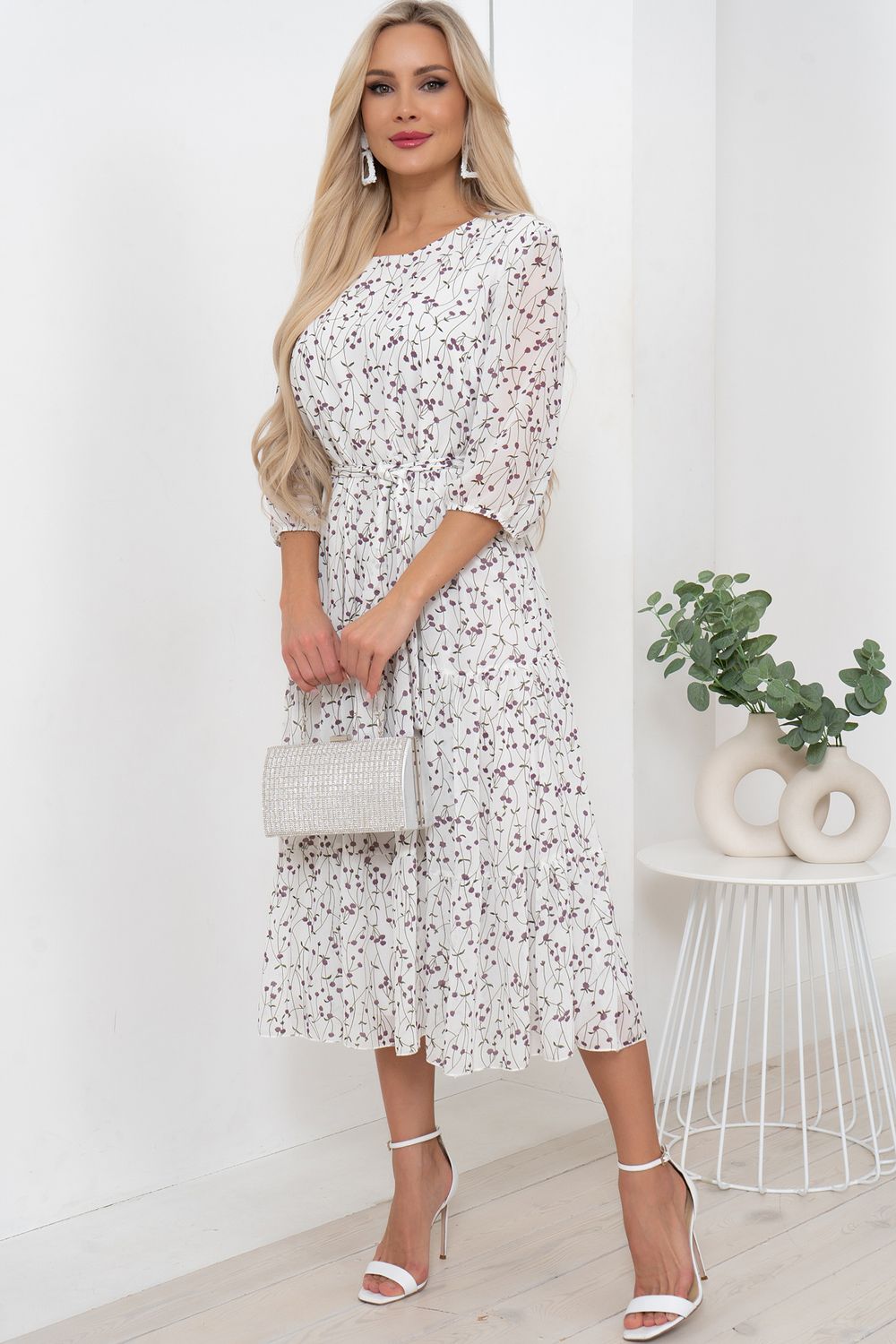 Платье Хелен (белый/принт) Р11-1075/9 Nikol (Акция)