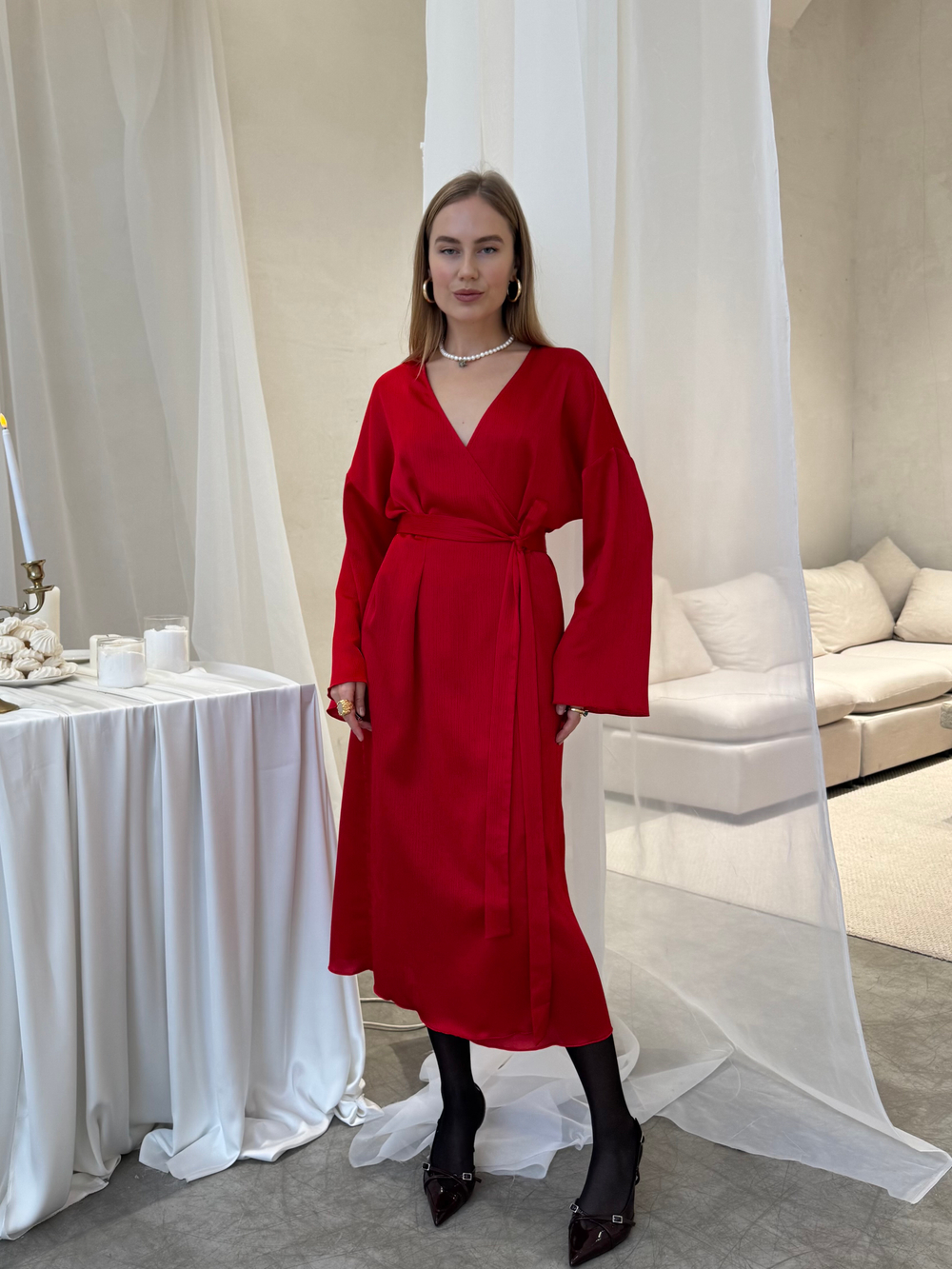 Платье Кимоно алый