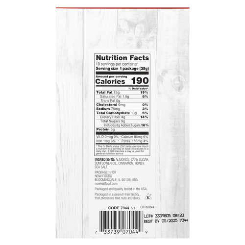 NOW Foods, Корица, мед и миндаль, 10 порционных пакетиков, 35 г (1,25 унции)