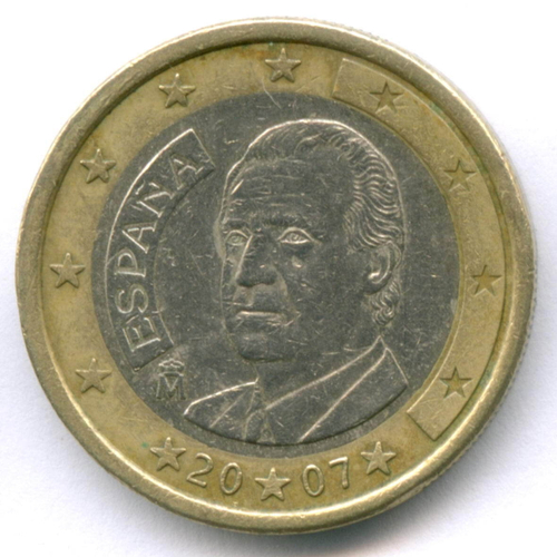 1 евро 2007 год. Испания. Регулярный выпуск. Тип 2. Биметалл VF