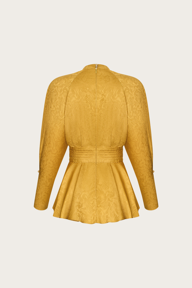 БЛУЗА ИЗ ГОРЧИЧНОГО ШЕЛКОВОГО ЖАККАРДА