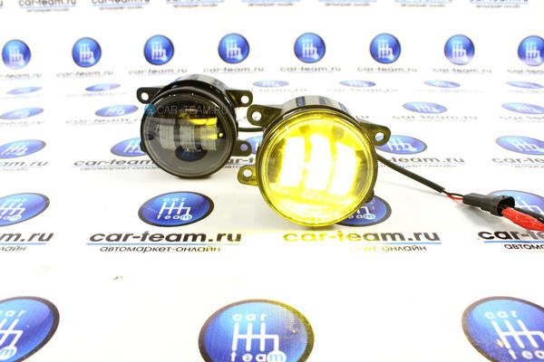 Противотуманные фары (ПТФ)  линзованные "Sal-Man" (3 диода LED 50W два режима (3000K+6000K)) на Лада Веста, Нива Урбан, Гранта FL, Ларгус FL, X-Ray, Renault, Nissan, Honda, Ford, Opel, Peugeot, Mitsubishi, Daewoo (арт. 00893)