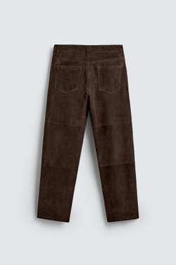 ZARA ПРЯМЫЕ БРЮКИ ИЗ ЗАМШИ, ТЕМНО-КОРИЧНЕВЫЙ