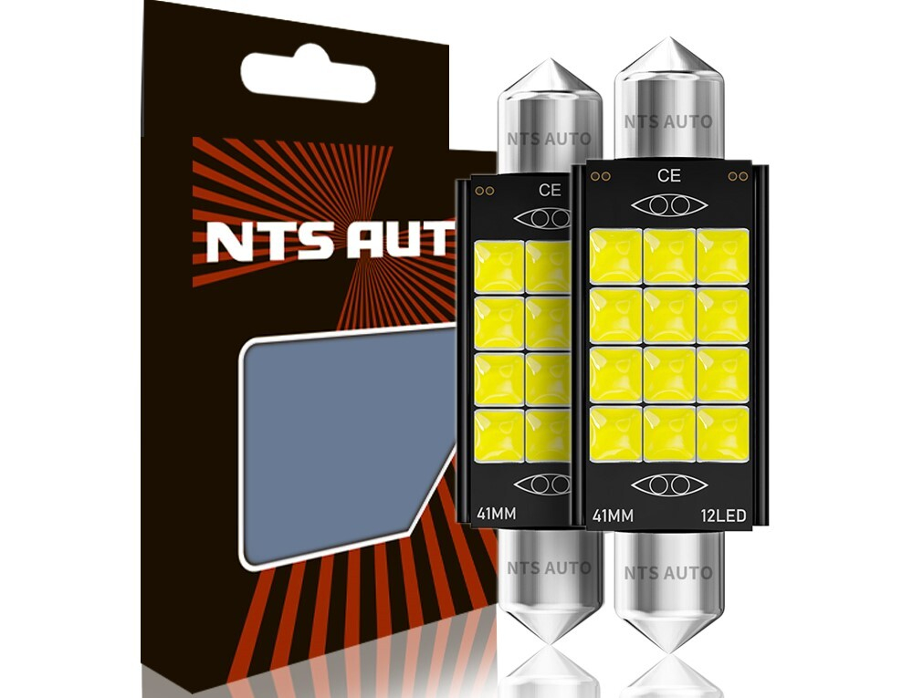 Светодиод 12V T11x41 12SMD 3030 WHITE (салон) 41MM-3030-12 12V-24V-2PC NTS (бл2шт)
