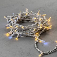 Гирлянда Нить 10м Тепло-Белая с Мерцанием Белого Диода 220В, 75 LED, Провод Белый Каучук, IP65, LTC (LL75BLW-8-2WW)