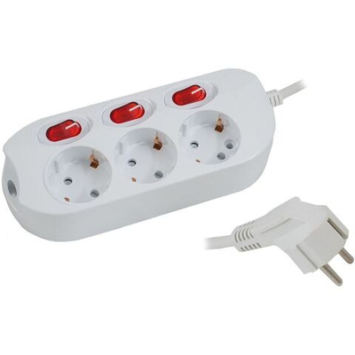 Удлинитель бытовой 3 гн, 1.5 м, 3х1 мм2, с/з, выкл, с индивидуальными кнопками, Старт, S 3x1-ZDIV