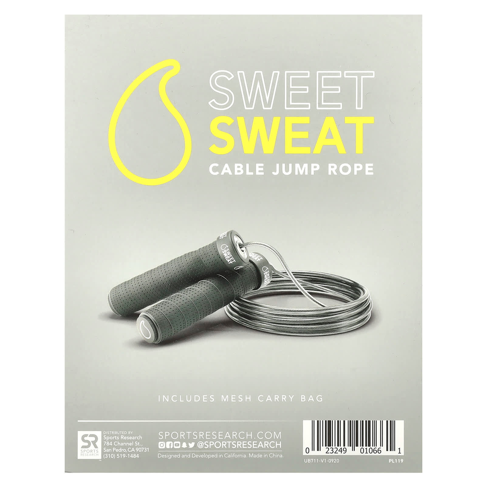 Sports Research, Sweet Sweat, канатная скакалка, черный, 1 скакалка