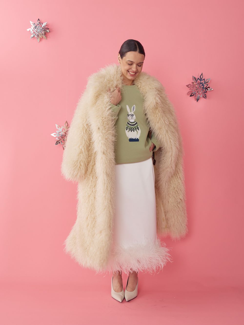 ЮБКА САТИНОВАЯ С ПЕРЬЯМИ WHITE