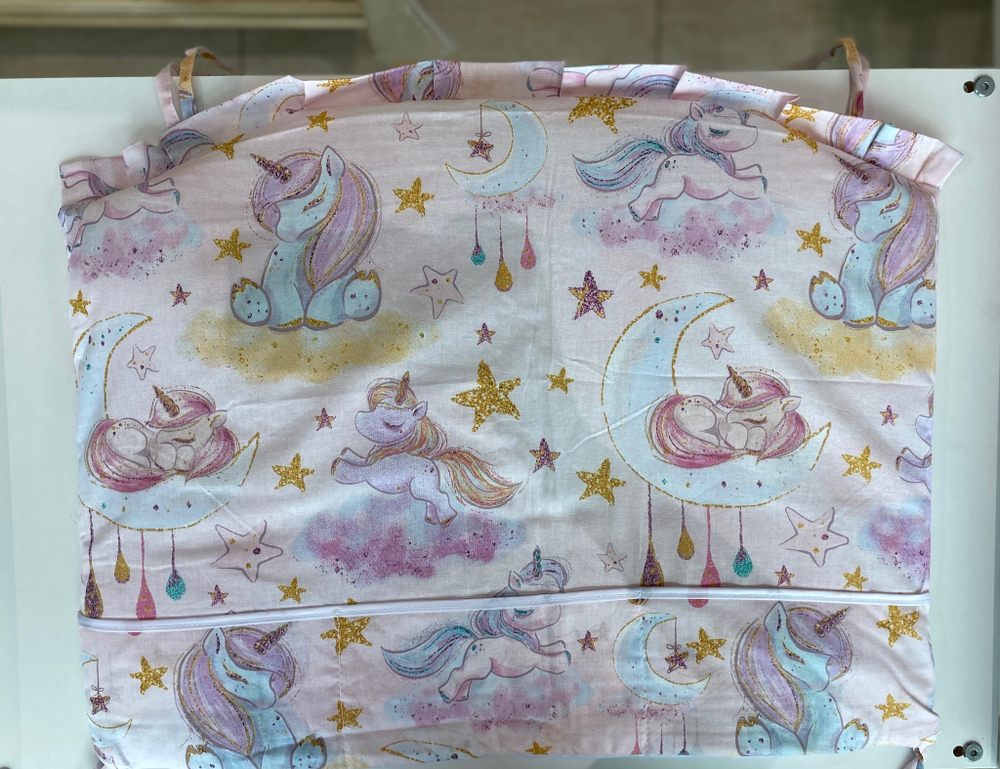 Комплект постельного белья 6-ти предметный "ЕДИНОРОЖКИ РОЗОВЫЕ", борт 4 части, поплин
