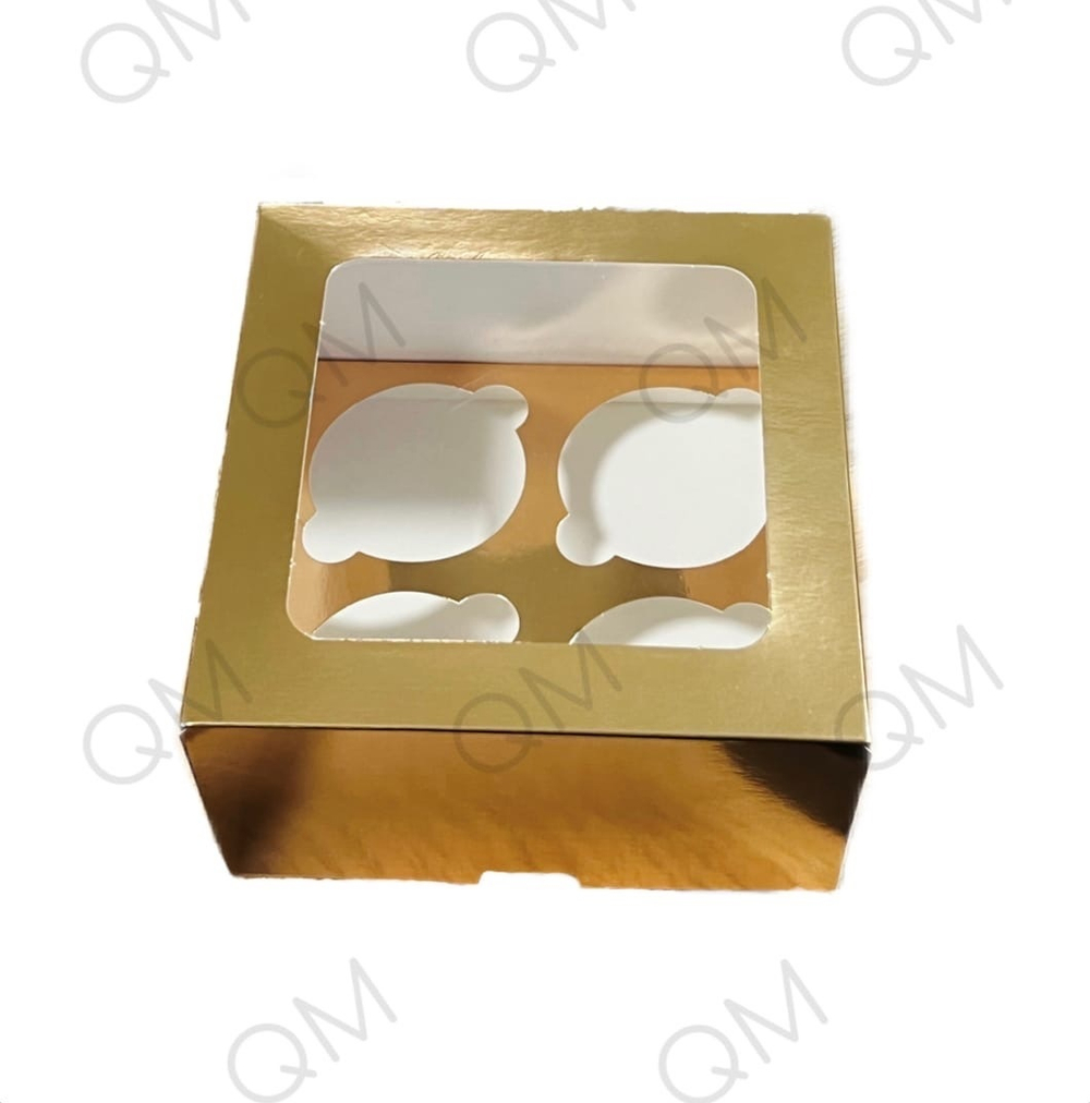 Коробка под капкейки с прямоугольным окошком 160*160*100 мм (4) (золото глянцевая), 50шт