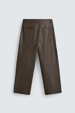 ZARA КОЖАНЫЕ БРЮКИ BALLOON FIT, КОРИЧНЕВЫЙ