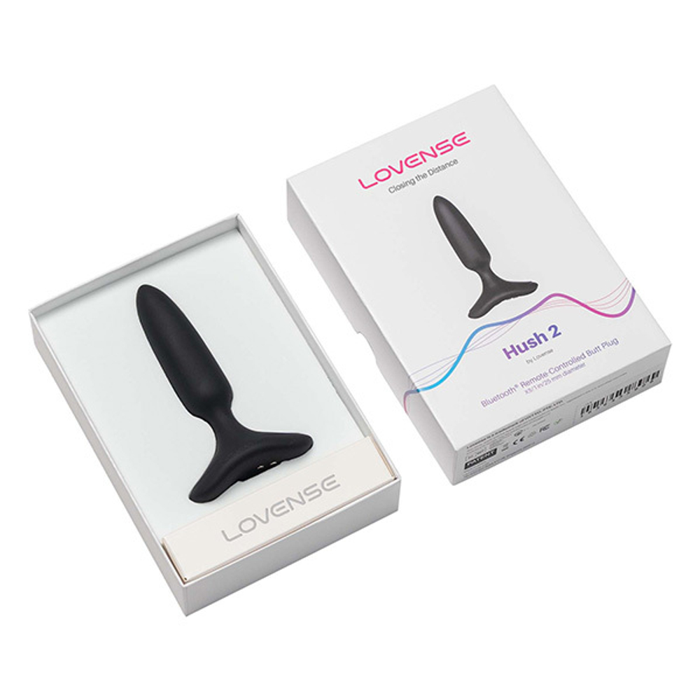 Черная анальная вибропробка 2,5см с управлением через приложение Lovense Hush 2 Anal Vibrating Butt Plug Size XS Black