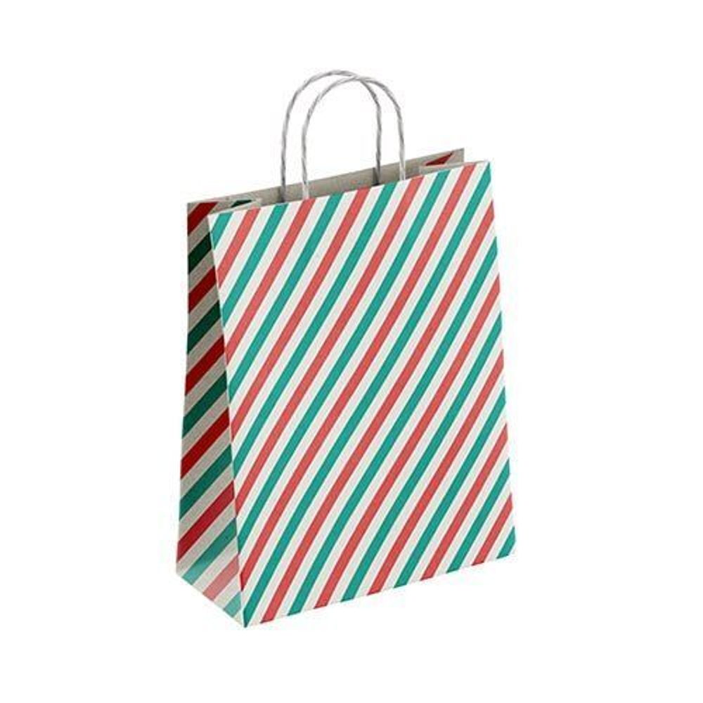 Пакет подар. бумажн. 25*22*12 см, 100 гр/м2 Широкая полоса, крученые ручки