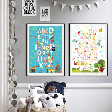 Набор из 2-х плакатов «Алфавит» Белый + Бирюза