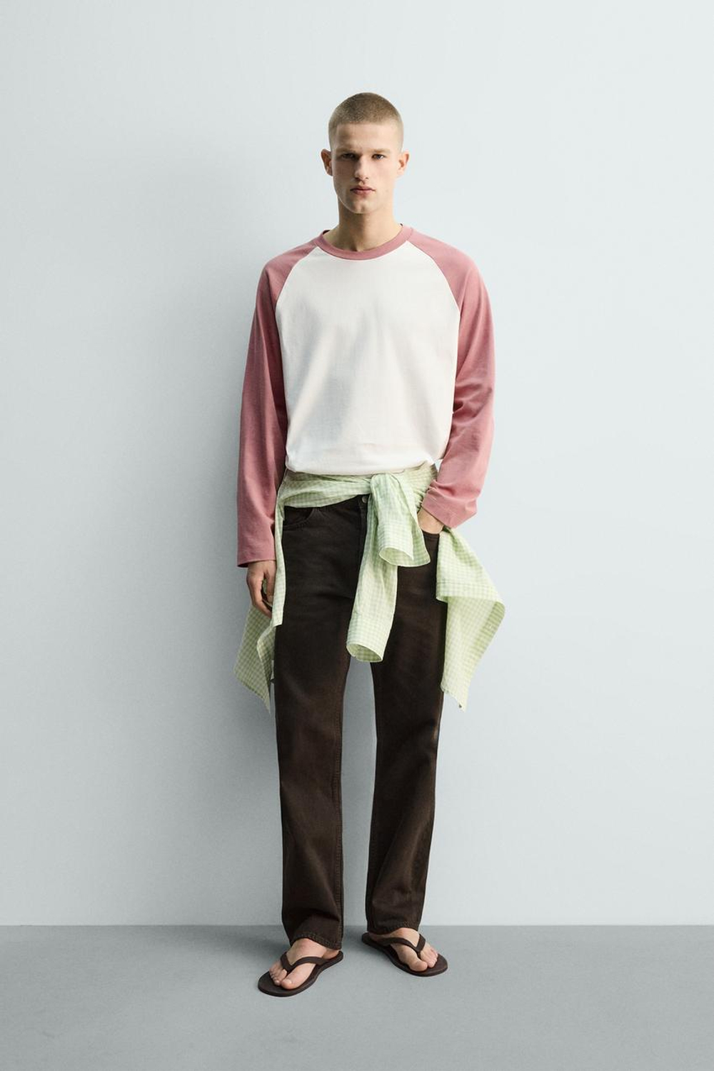 ZARA ФУТБОЛКА В СТИЛЕ КОЛОР-БЛОК, БЕЛЫЙ/РОЗОВЫЙ