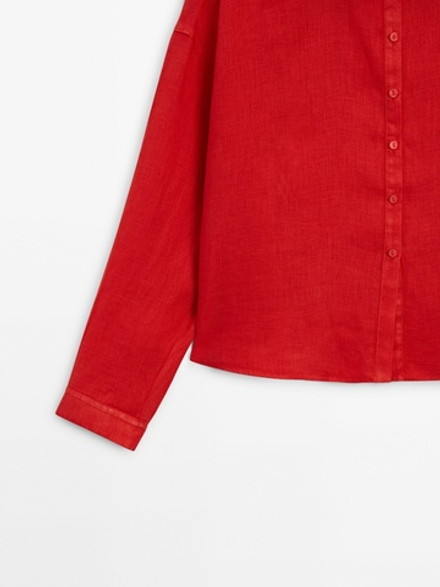 Massimo Dutti Рубашка из 100% льна, красный