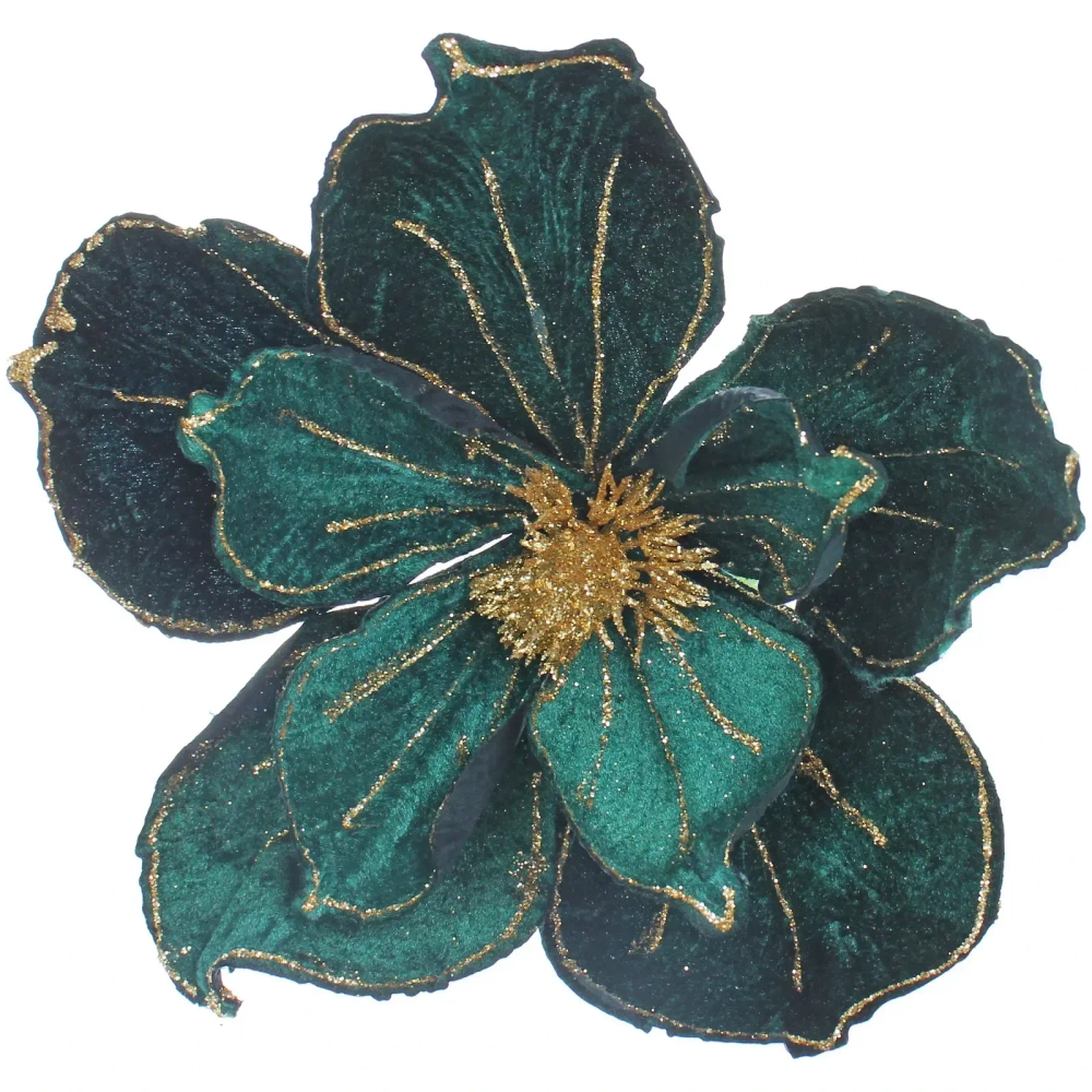 Украшение новогоднее «Пуансеттия - Мерцание» 26 см, Изумруд/Золото