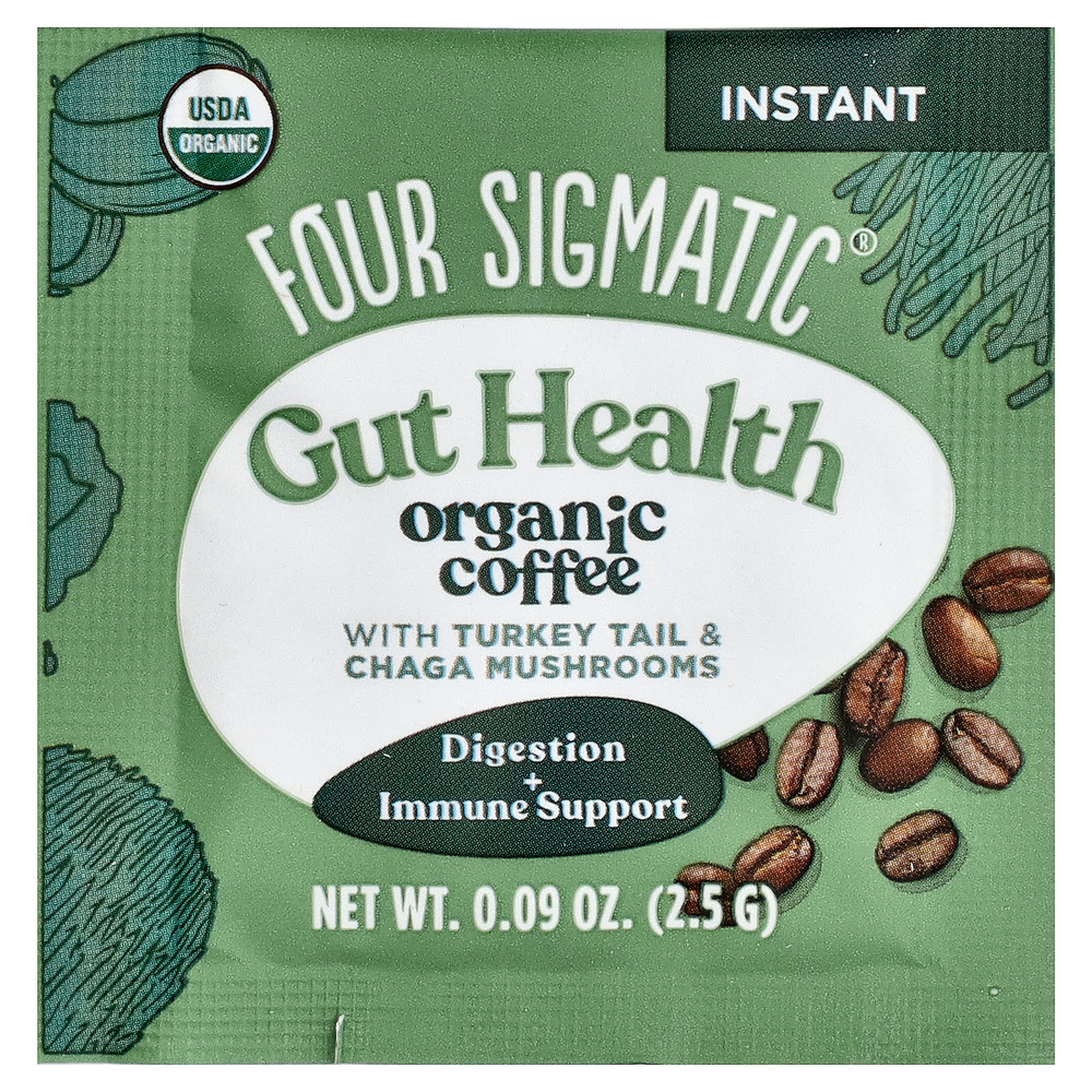 Four Sigmatic, Gut Health, органический растворимый кофе, трутовик разноцветный и грибы чага, средняя обжарка, 10 пакетиков, 2,5 г (0,09 унции)