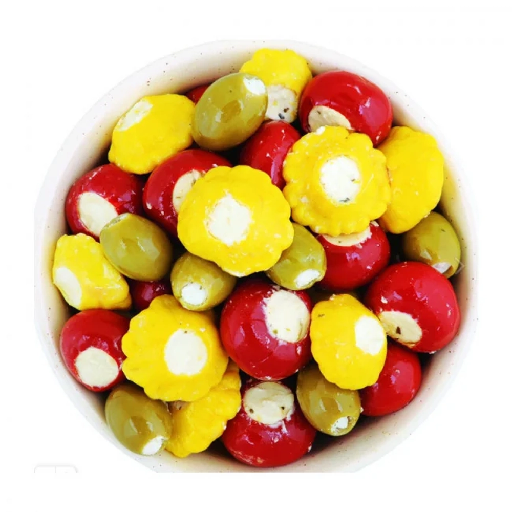 Ассорти овощей «ГРЕКО» с сыром в масле (патиссоны, перец томато)