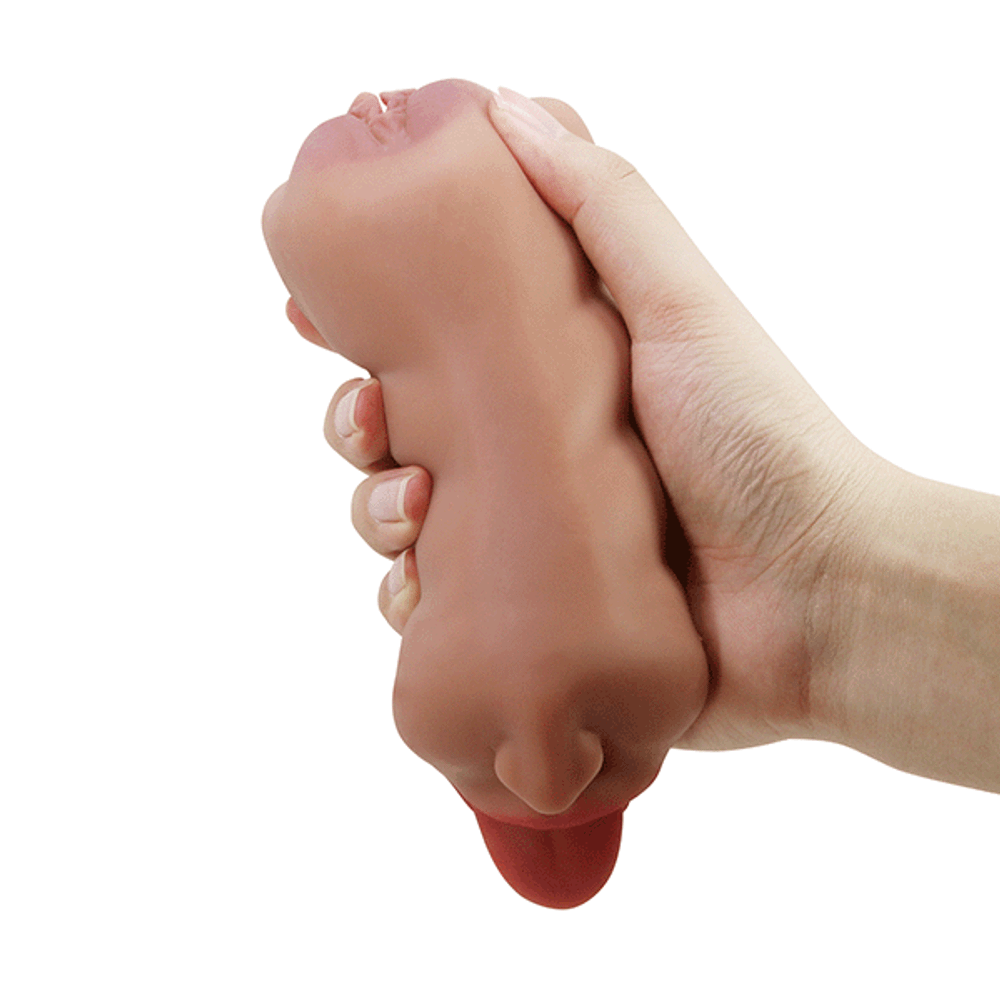 Загорелый двустороний мастурбатор 18см ротик-вагина Pretty Love Crazy Bull Sarah Premium Dual Channel Male Masturbatur Brown BM-009240N-1