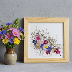 Скумпия, Вербена, Дельфиниум, гортензия, маргаритка. Картина из цветов в рамке