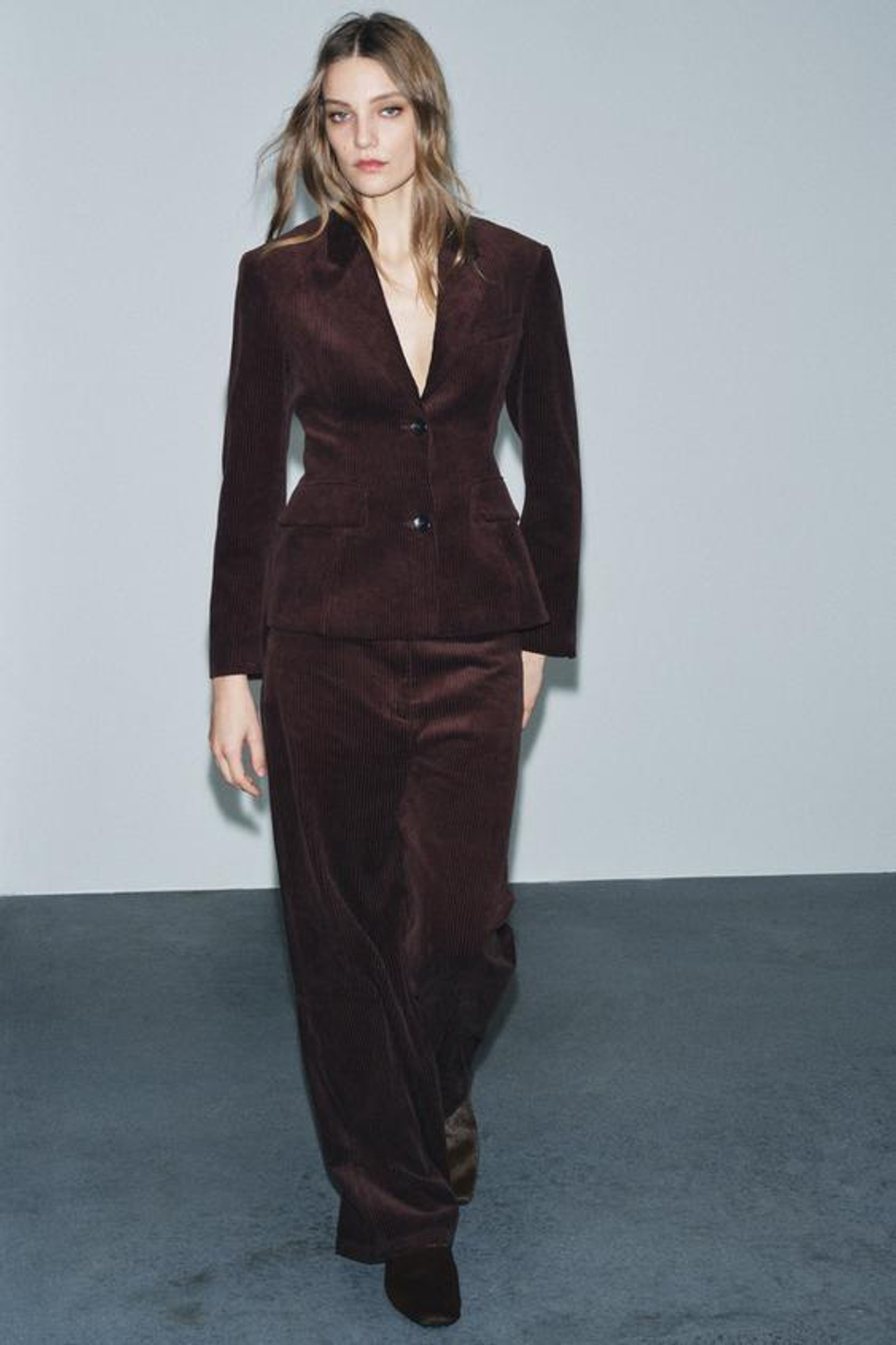 ZARA ВЕЛЬВЕТОВЫЕ БРЮКИ WIDE-LEG — ZW COLLECTION, КОРИЧНЕВЫЙ