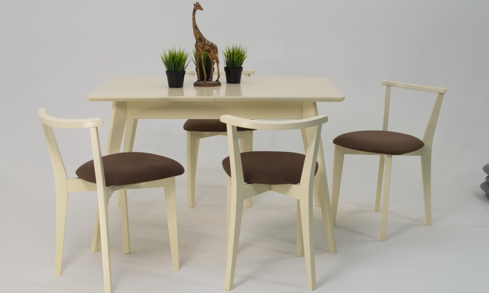 Стол Zip-mebel Сканди 120 слоновая кость со стульями Франк слоновая кость велюр коричневый