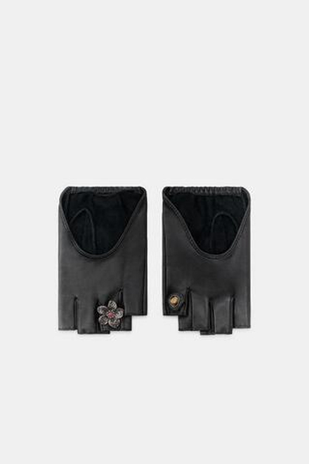 ZARA КОРОТКИЕ КОЖАНЫЕ МИТЕНКИ С КНОПКАМИ, ЧЕРНЫЙ