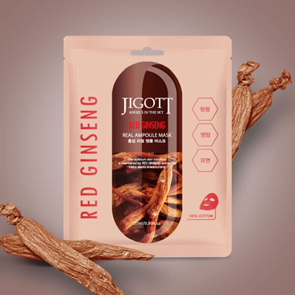 KR/ JIGOTT Маска-салфетка для лица &quot;Красный женьшень&quot; / RED GINSENG Real Ampoule Mask