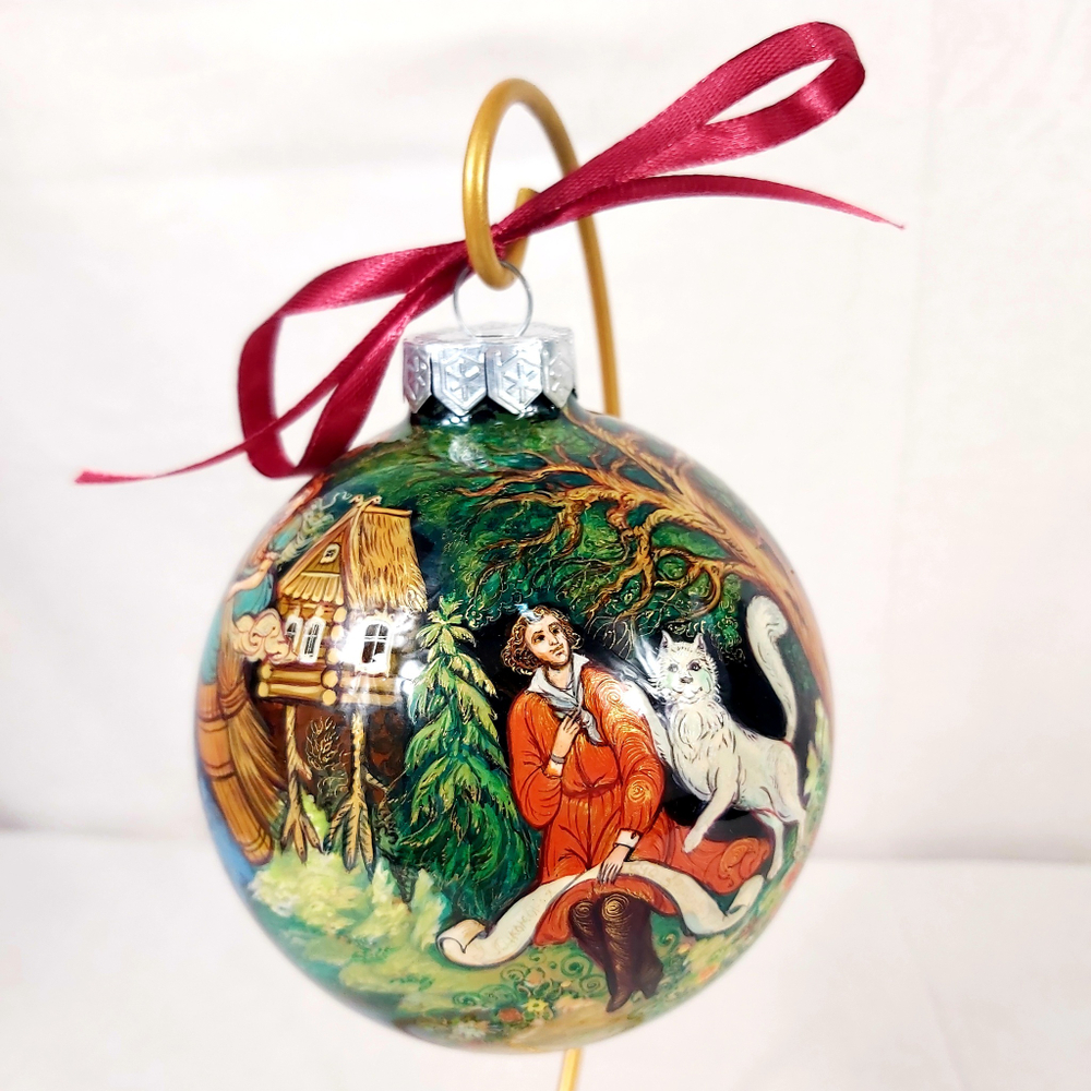 Шар новогодний с круговой росписью "А.С.Пушкин. Лукоморье" в коробке