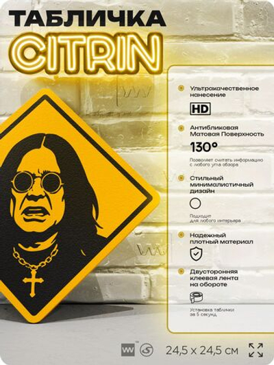 Табличка декоративная "Оззи Осборн, Ozzy Osbourne, Black Sabbath" на дверь и стену, прикольная штука в подарок, декоративный знак, 24,5х24,5 см, пластиковая, Айдентика Технолоджи