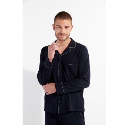 Мужская пижама темно-синяя с серой окантовкой HOM ALBERT Long Sleepwear 402802_4000RA