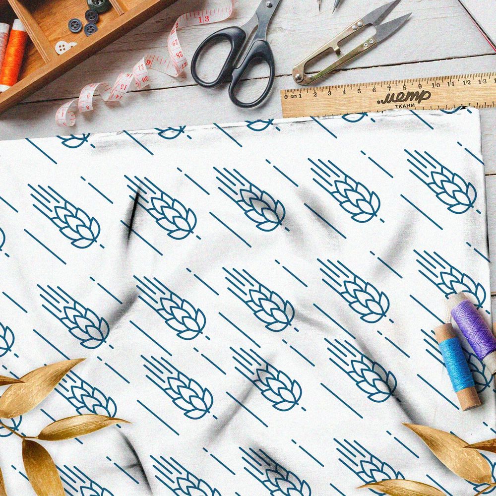 Ткань шифон падающие голубые злаки на белом фоне