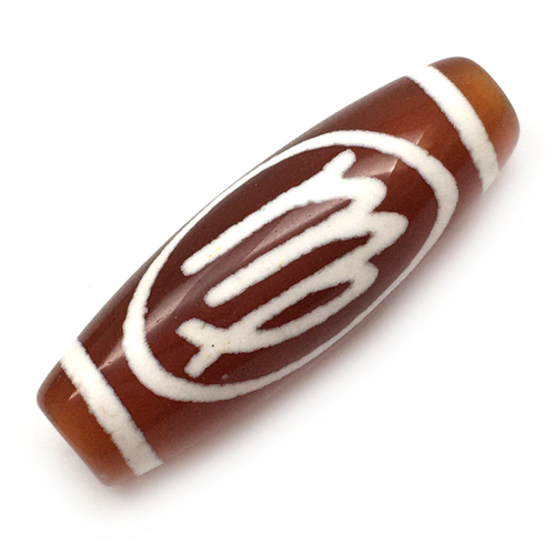 Агат Дзи "Скорпион", бусины оранжевые с белым рисунком 30х10 мм