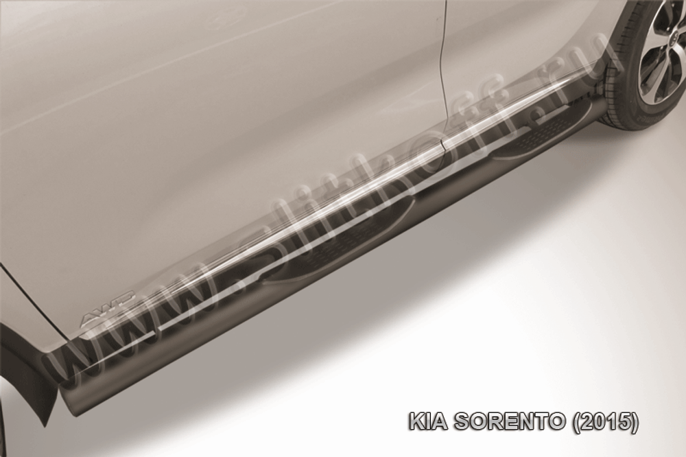 Пороги стальные Kia Sorento (2014-2017) d76 с проступами (черные)