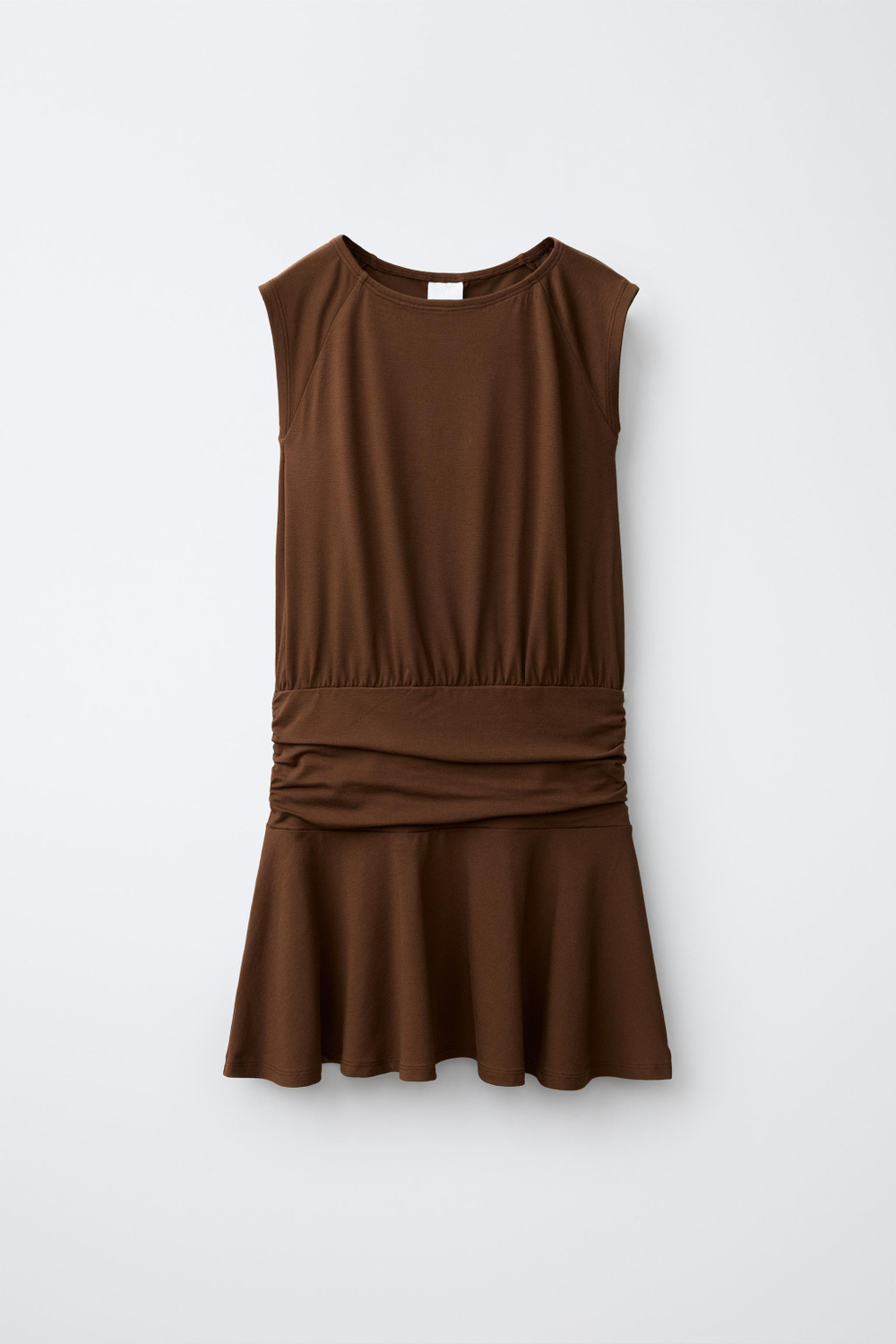 ZARA ПЛАТЬЕ С ПОЯСОМ И ВОЛАНОМ, КОРИЧНЕВЫЙ